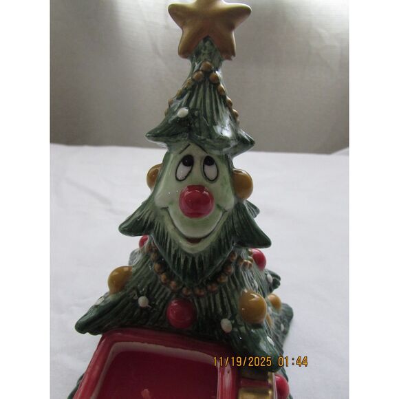 Fitz and Floyd Wee Christmas Tree ceramic with red candle candle holder smiley - Picture 2 of 10